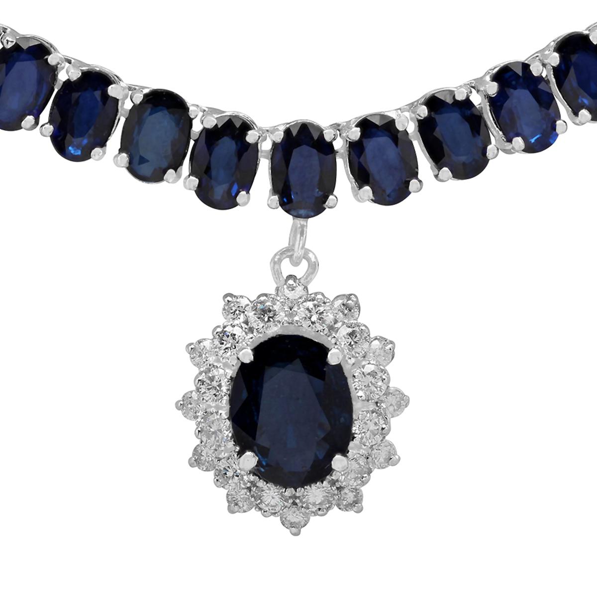 14k White Gold 2.25ct & 54.49ct Sapphire 0.85ct Diamond Necklace