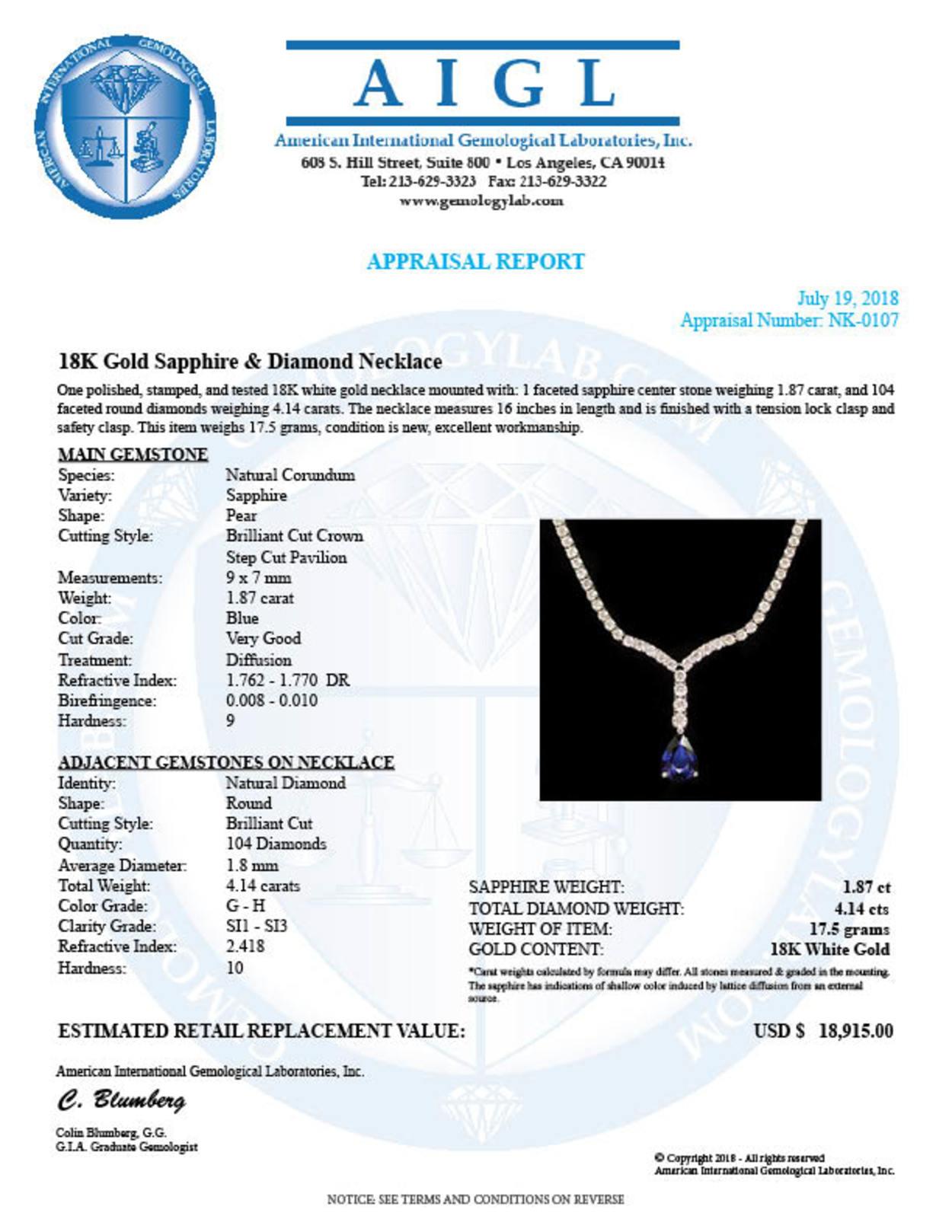 18k Gold 1.87ct Sapphire 4.14ct Diamond Necklace