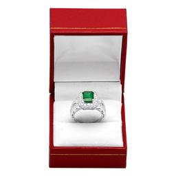 14k White Gold 2.10ct Emerald 1.19ct Diamond Ring