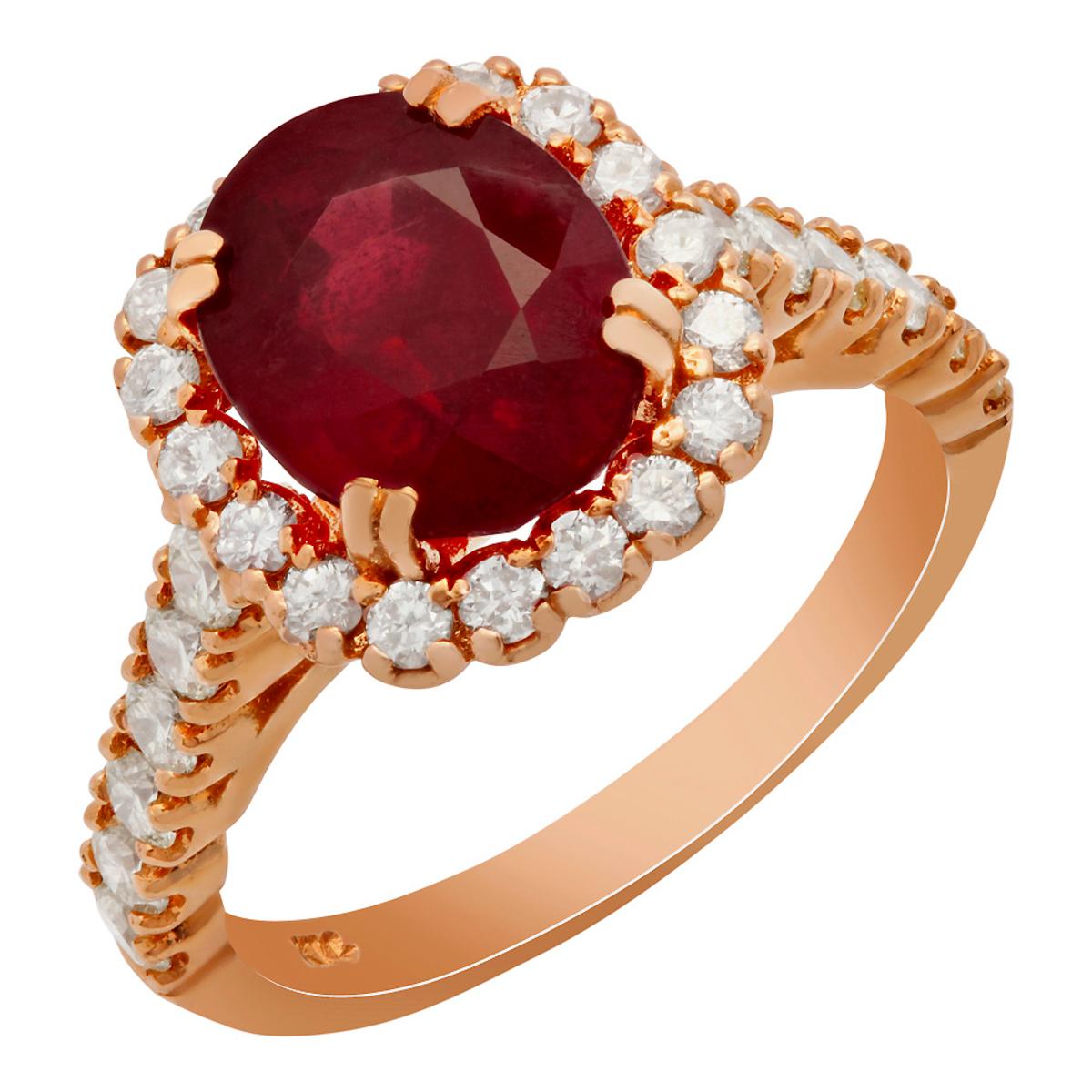 14k Rose Gold 4.34ct Ruby 1.07ct Diamond Ring