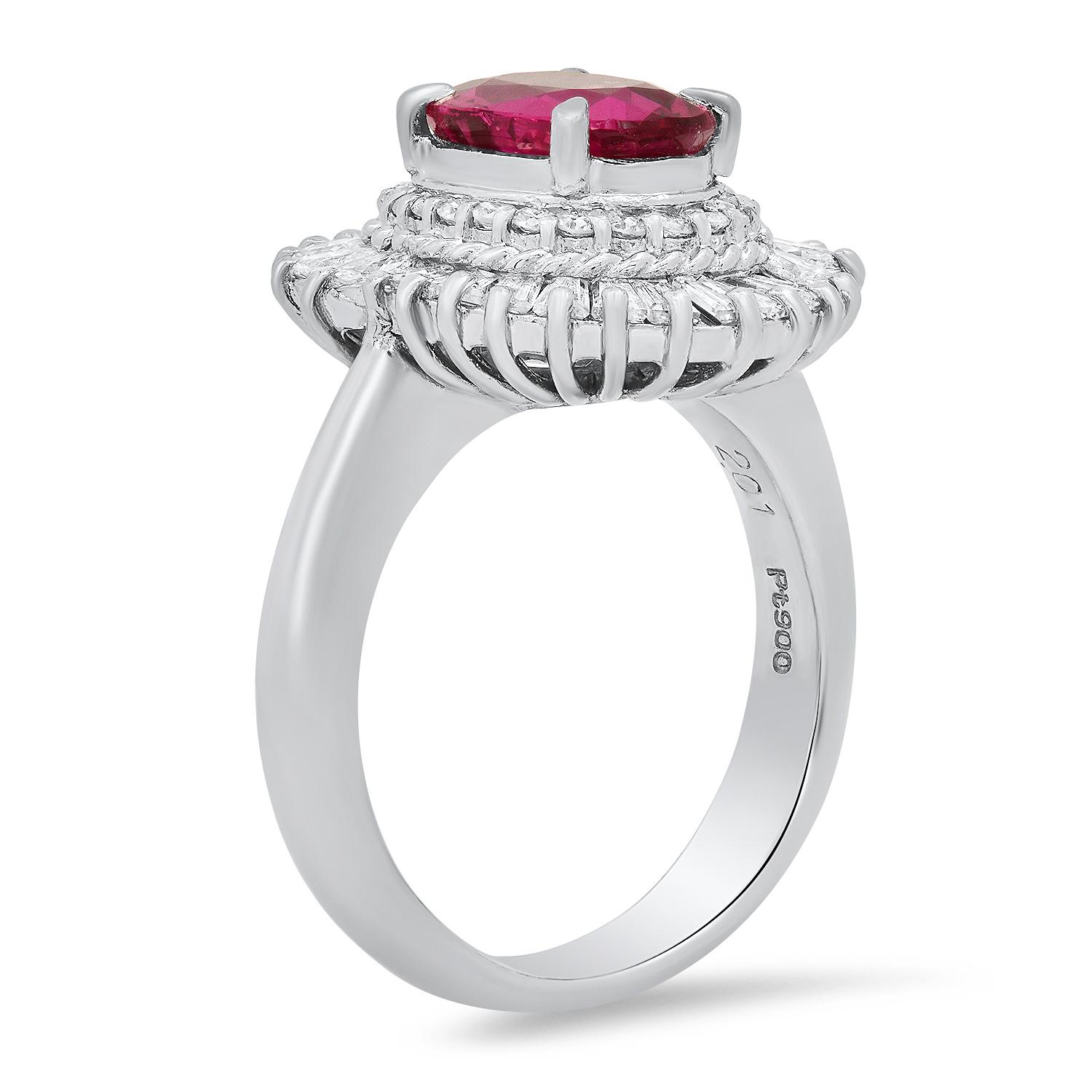 Platinum Setting with 2.01ct Ruby and 1.05ct Diamond Ladies Ring