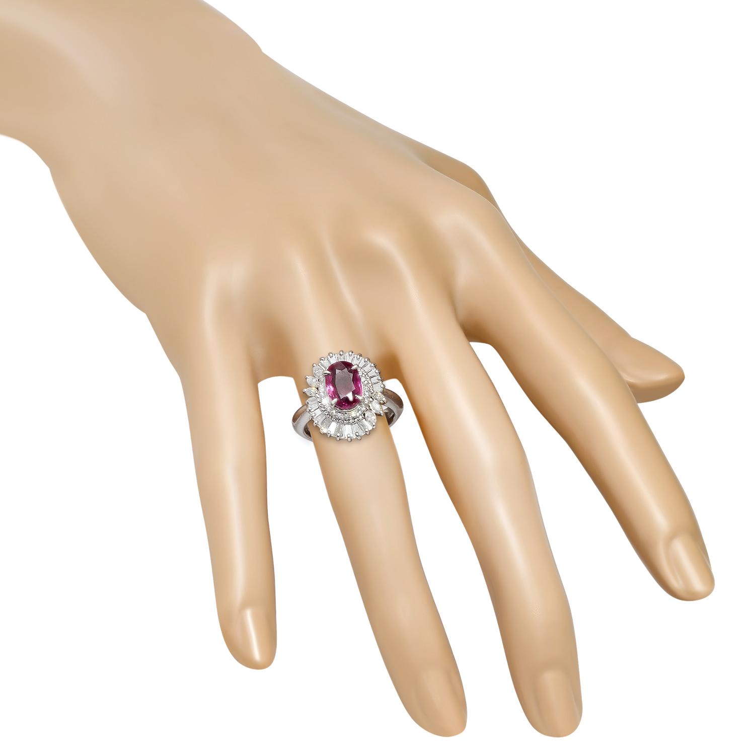 Platinum Setting with 2.01ct Ruby and 1.05ct Diamond Ladies Ring