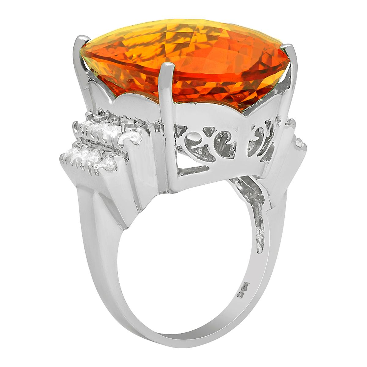 14k White Gold 26.97ct Citrine 0.81ct Diamond Ring