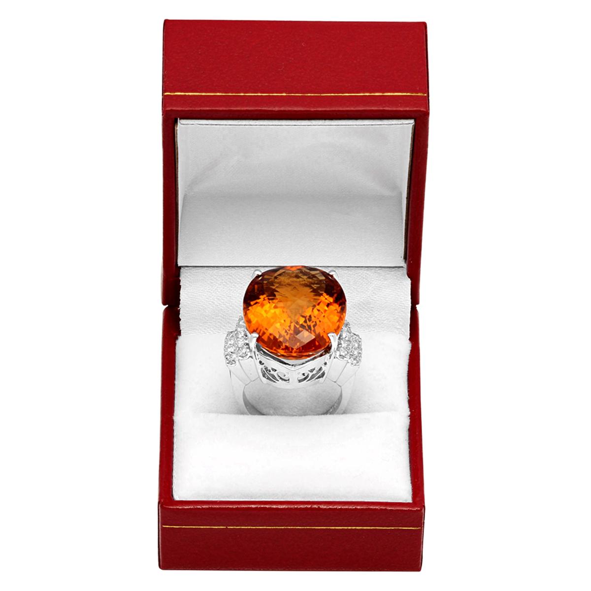 14k White Gold 26.97ct Citrine 0.81ct Diamond Ring