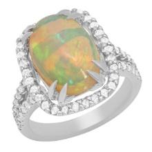 14k White Gold 5.12ct White Opal 1.02ct Diamond Ring