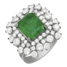 14k White Gold 2.98ct Emerald 2.83ct Diamond Ring