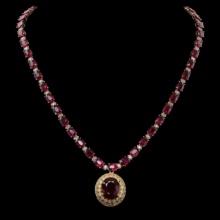 14K Gold 59.12ct Ruby 3.07ct Diamond Necklace