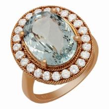 14k Rose Gold 7.65ct Aquamarine 1.05ct Diamond Ring