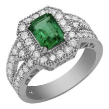 14k White Gold 1.20ct Emerald 1.18ct Diamond Ring