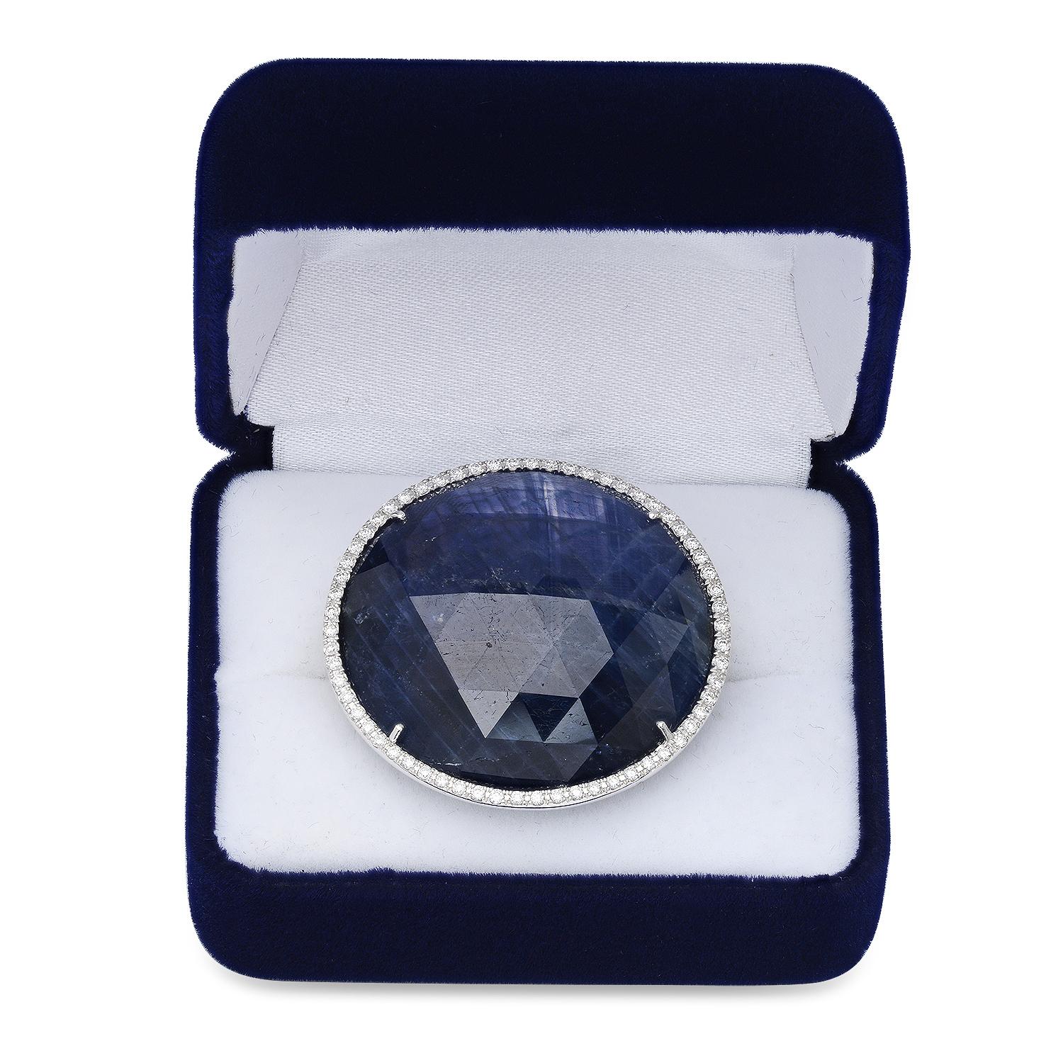 18K White Gold Setting with 100.72ct Sapphire and 0.64ct Diamond Ladies Ring