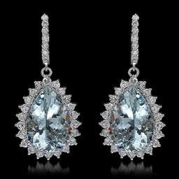 14K Gold 21.62ct Aquamarine 3.40ct Diamond Earrings