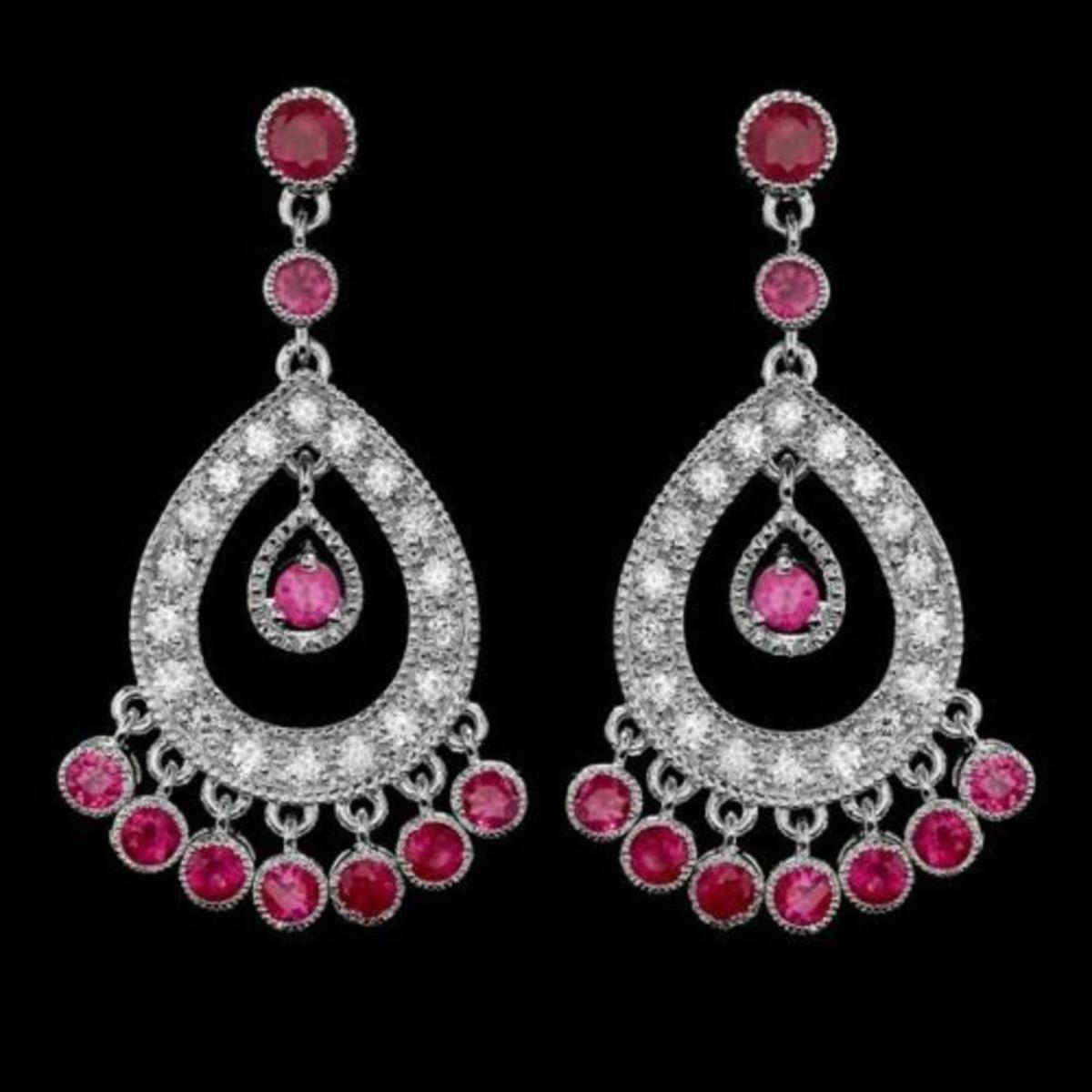 14k Gold 3.22ct Ruby 1.29ct Diamond Earrings