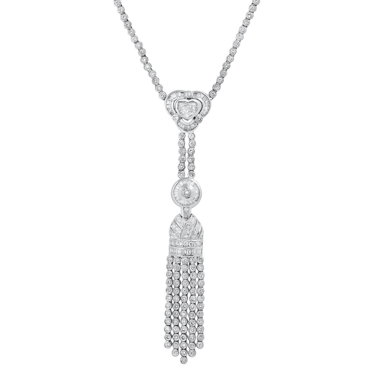 18K White Gold Setting with 0.81ct Center Diamond and 12.15tcw Diamond Necklace