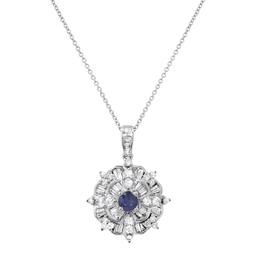 14K White Gold Setting with 0.20ct Sapphire and 1.30ct Diamond Pendant