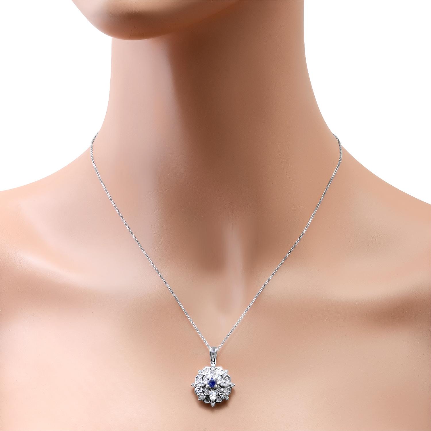 14K White Gold Setting with 0.20ct Sapphire and 1.30ct Diamond Pendant