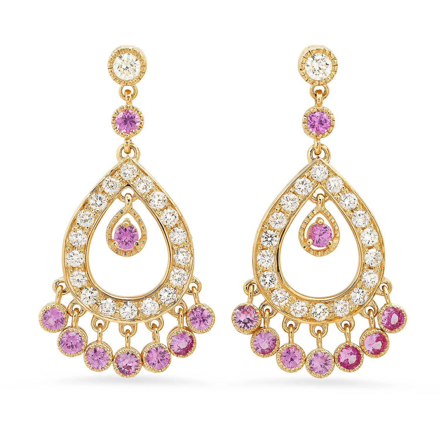 14K Yellow Gold 2.50ct Pink Sapphire and 2.05ct Diamond Earrings