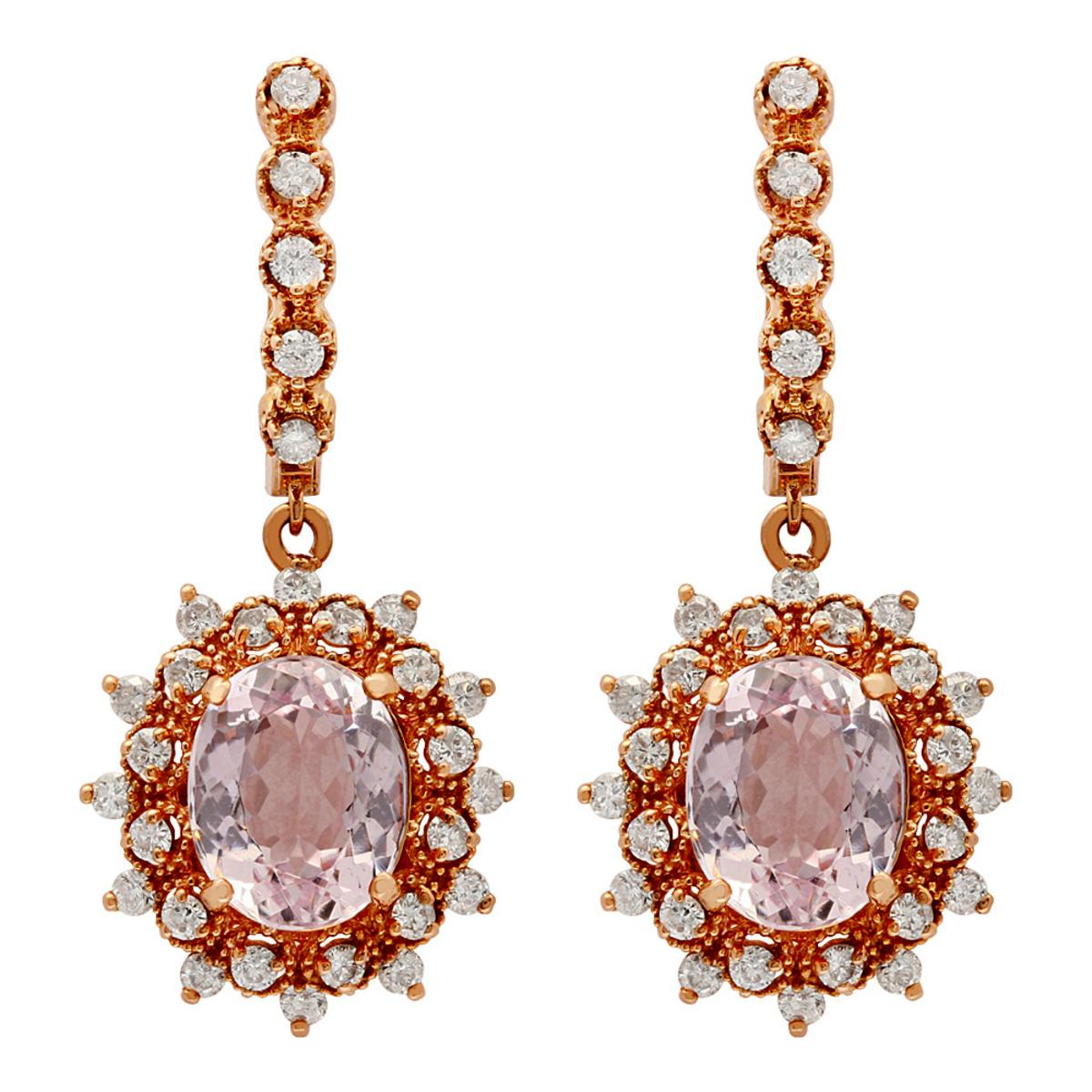 14k Rose Gold 7.98ct Kunzite 1.22ct Diamond Earrings