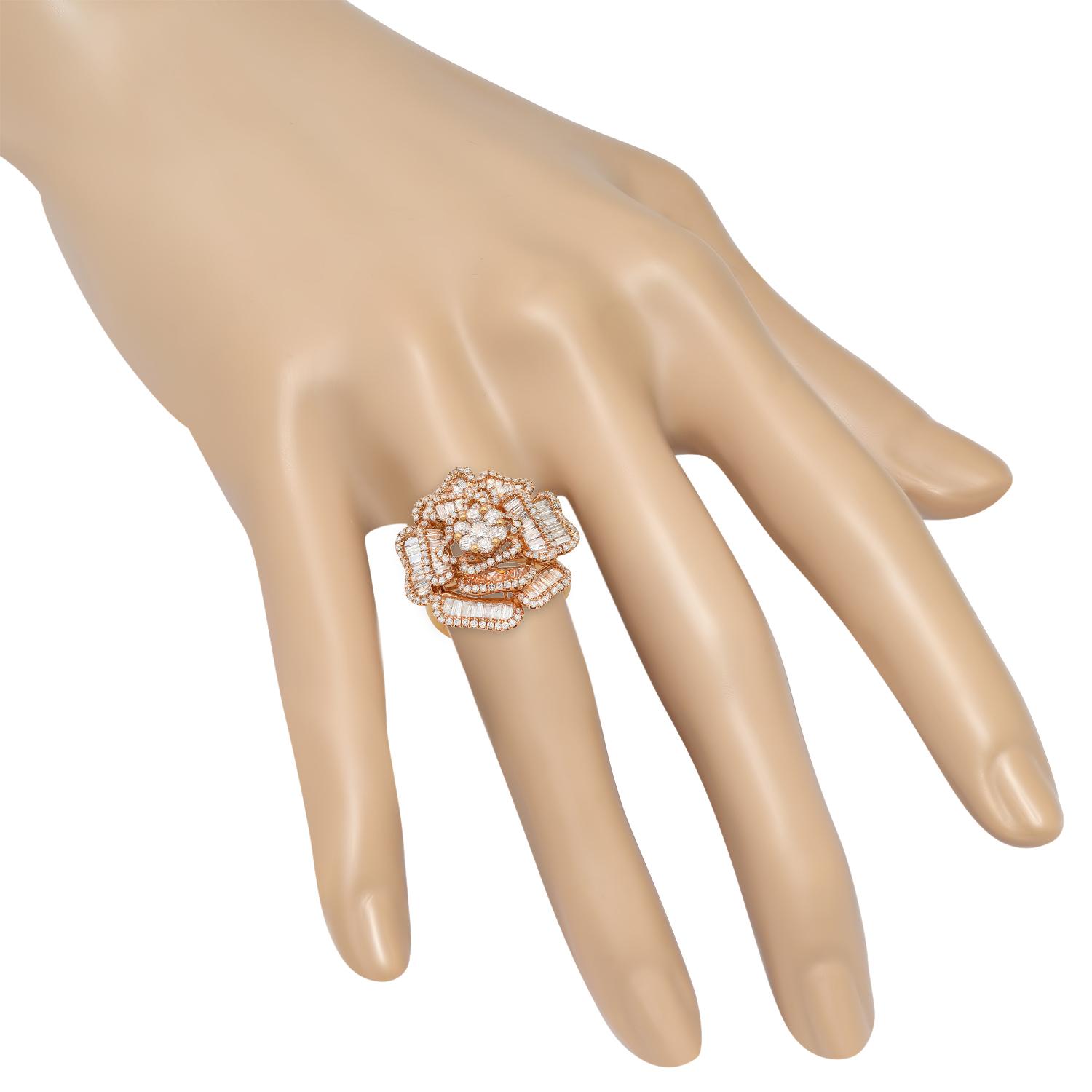 18K Rose Gold Setting with 2.91ct Diamond Ladies Flower Ring