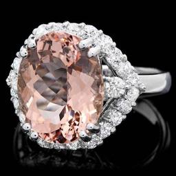 14K White Gold 6.08ct Morganite and 1.04ct Diamond Ring