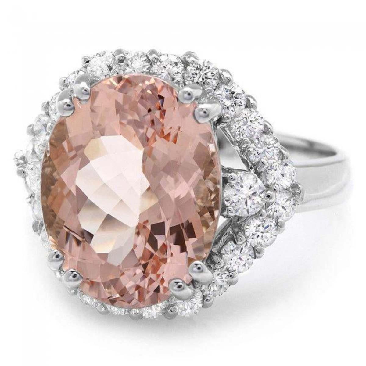 14K White Gold 6.08ct Morganite and 1.04ct Diamond Ring