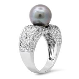 14K White Gold Setting with One 10.5mm South Sea Pearl and 0.70ct Diamond Ring