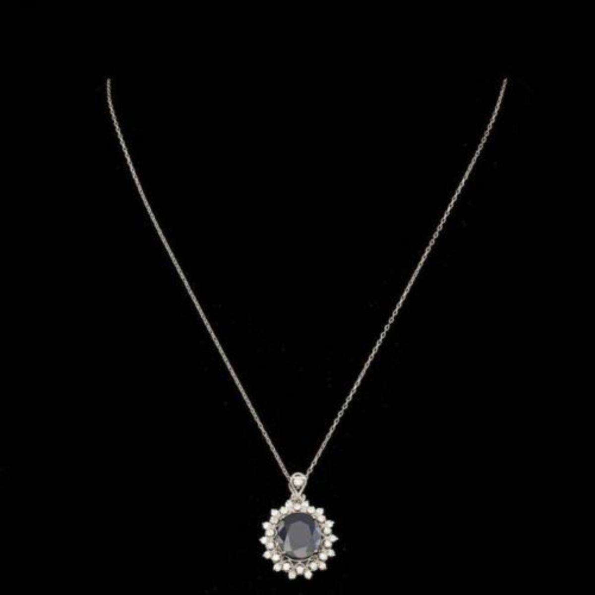 14K Gold 6.91ct Sapphire 0.88ct Diamond Pendant