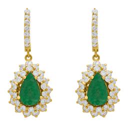 14k Yellow Gold 3.51ct Emerald 3.09ct Diamond Earrings