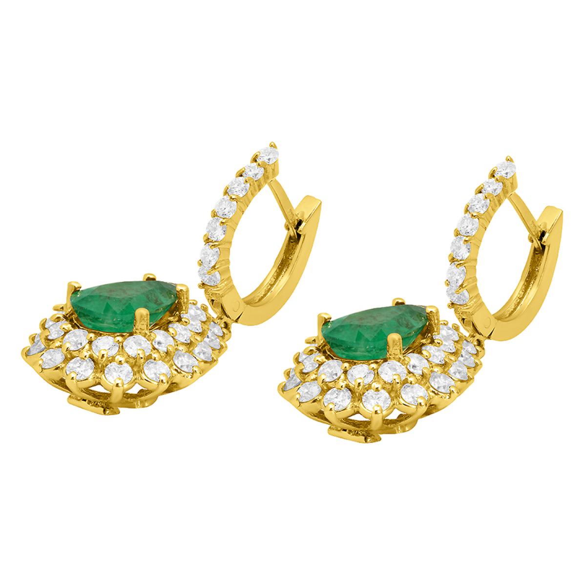 14k Yellow Gold 3.51ct Emerald 3.09ct Diamond Earrings