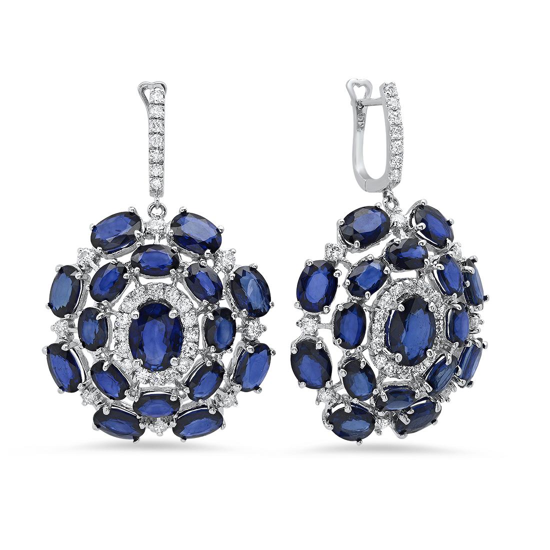 14K White Gold 36.40ct Sapphire and 1.90ct Diamond Earrings