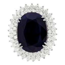 14k White Gold 26.12ct Sapphire 3.41ct Diamond Ring