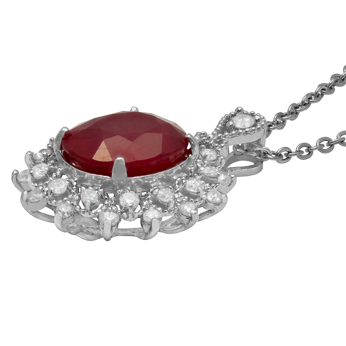 14k White Gold 7.01ct Ruby 0.65ct Diamond Pendant