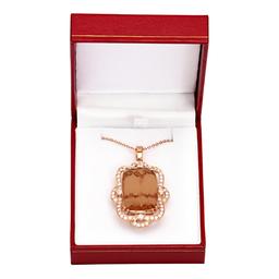 14k Rose Gold 32.96ct Morganite 1.89ct Diamond Pendant