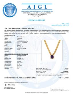 14K Yellow Gold Setting with 2.82ct Amethyst and 0.48ct Diamond Necklace