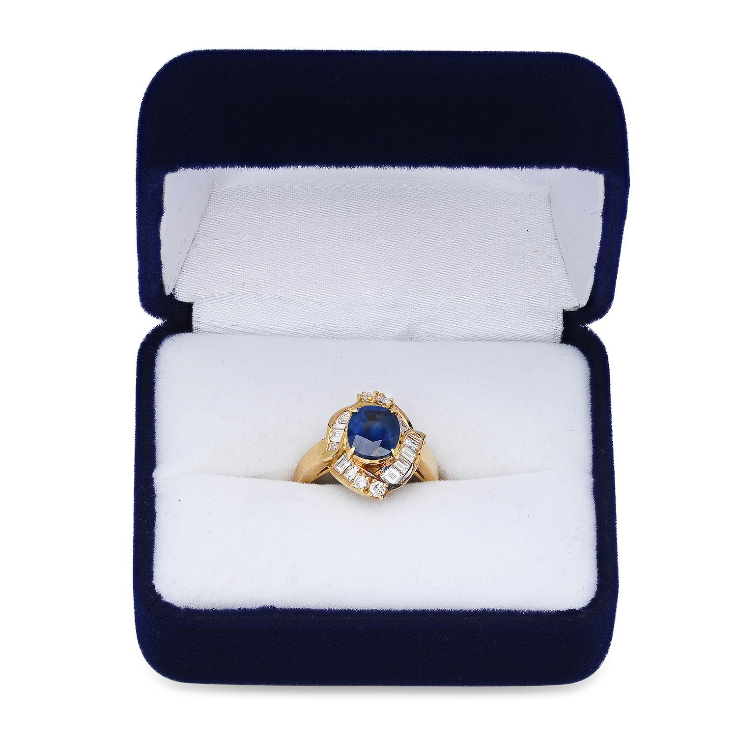 18K Yellow Gold Setting with 2.64ct Sapphire and 1.10ct Diamond Ladies Ring