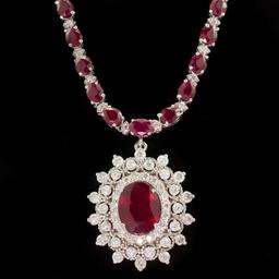 14k White Gold 28.02ct Ruby 3.19ct Diamond Necklace