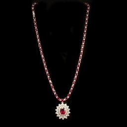 14k White Gold 28.02ct Ruby 3.19ct Diamond Necklace