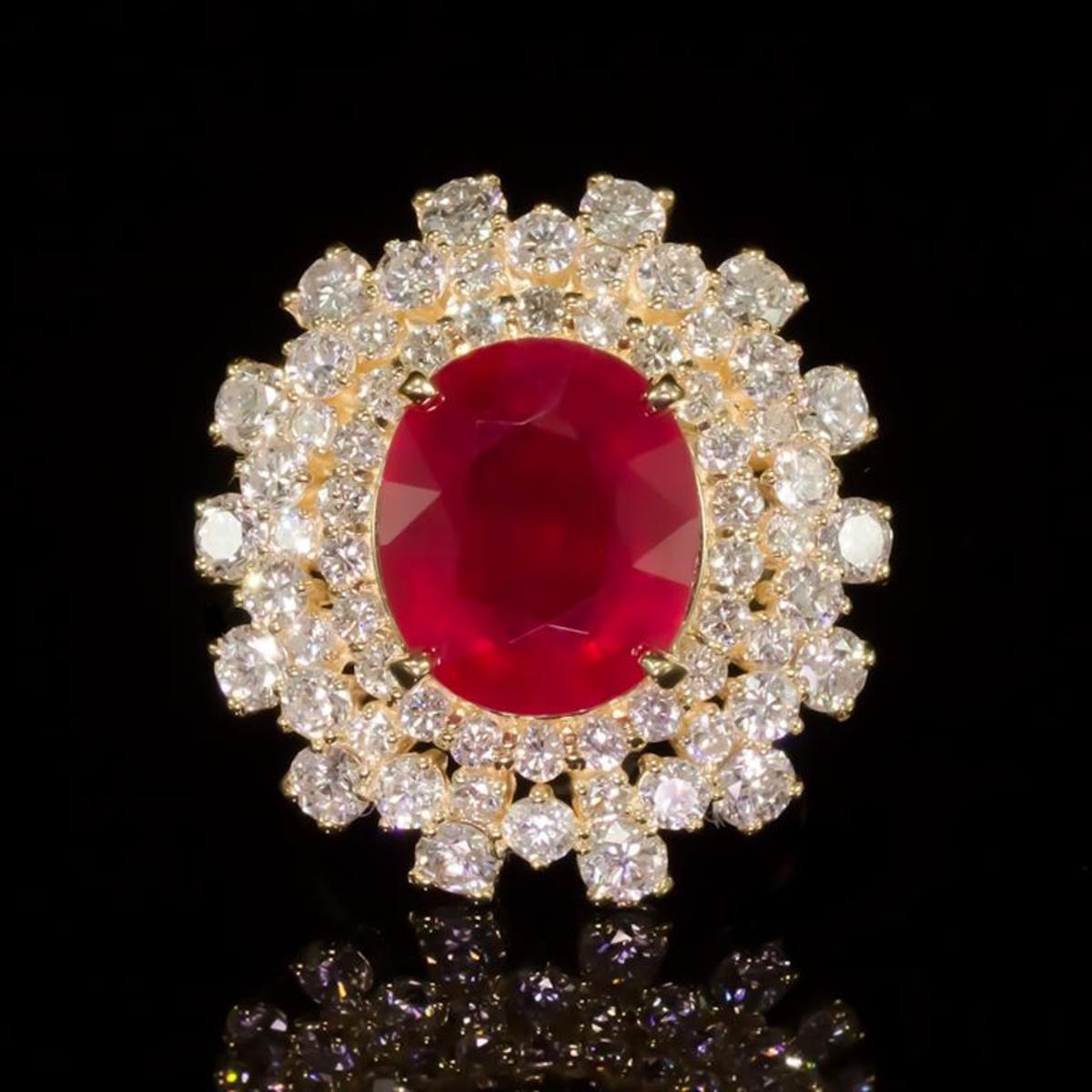14K Yellow Gold 9.50ct Ruby and 3.86ct Diamond Ring