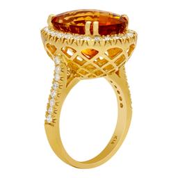 14k Yellow Gold 10.26ct Citrine 0.89ct Diamond Ring