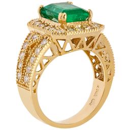 14k Yellow Gold 2.93ct Emerald 1.29ct Diamond Ring