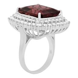 14k White Gold 14.71ct Purple Tourmaline 2.30ct Diamond Ring