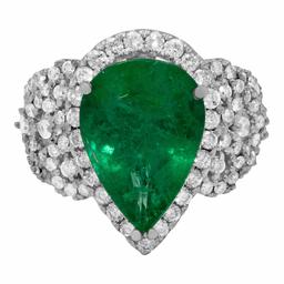 14k White Gold 4.39ct Emerald 1.21ct Diamond Ring