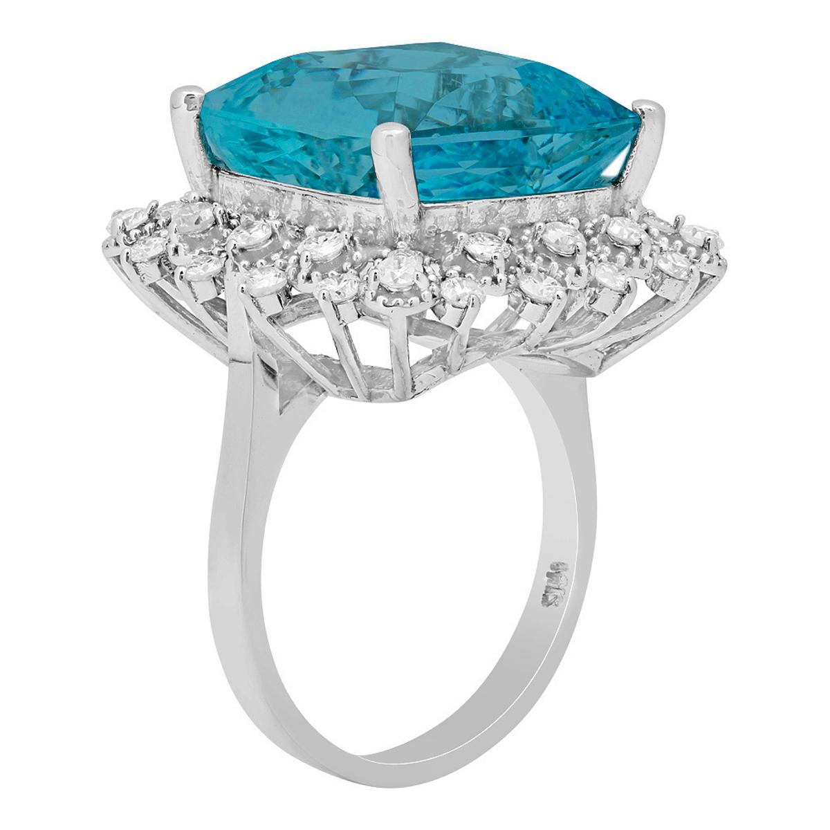 14k White Gold 12.51ct Aquamarine 0.98ct Diamond Ring