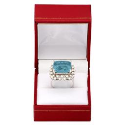 14k White Gold 12.51ct Aquamarine 0.98ct Diamond Ring