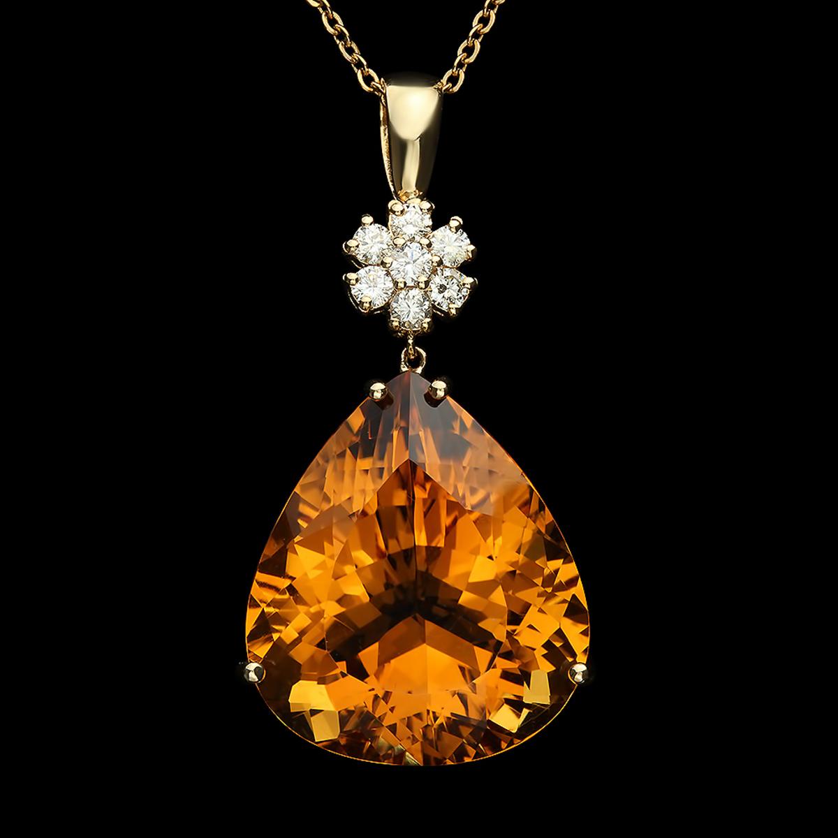 14k Gold 41.09ct Citrine 0.48ct Diamond Pendant