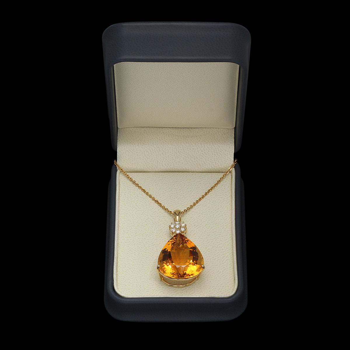 14k Gold 41.09ct Citrine 0.48ct Diamond Pendant