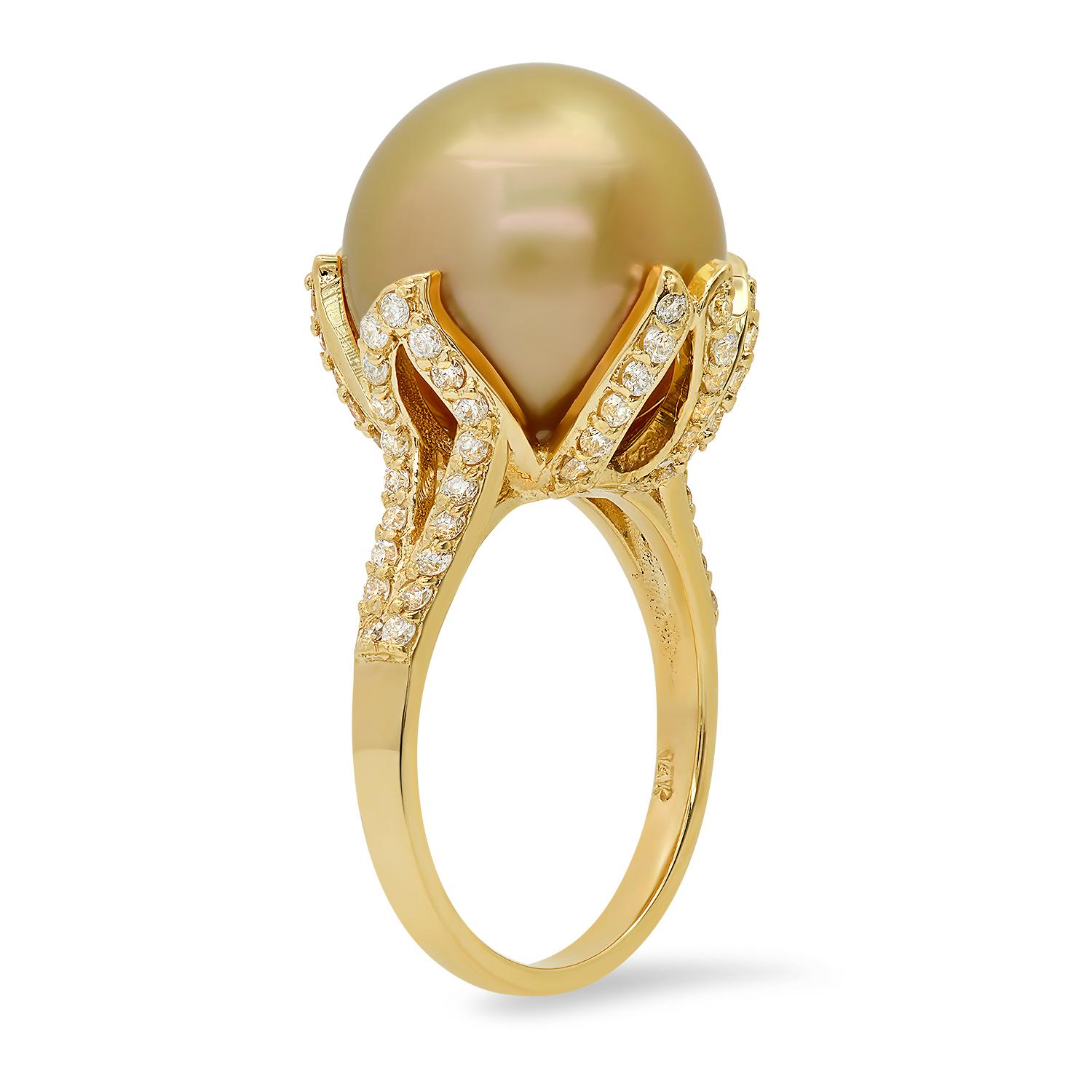 14K Yellow Gold Setting with 14mm South Sea Pearl and 0.93ct Diamond Ring
