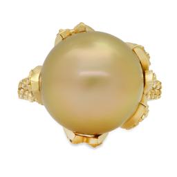 14K Yellow Gold Setting with 14mm South Sea Pearl and 0.93ct Diamond Ring