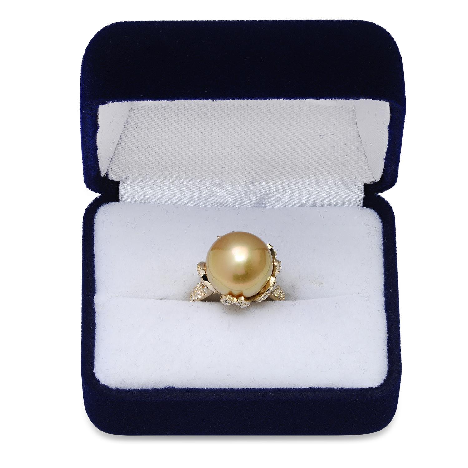 14K Yellow Gold Setting with 14mm South Sea Pearl and 0.93ct Diamond Ring
