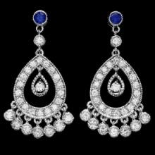 14K White Gold 0.66ct Sapphire and 2.88ct Diamond Earrings