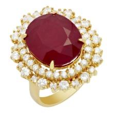 14k Yellow Gold 12.57ct Ruby 1.62ct Diamond Ring